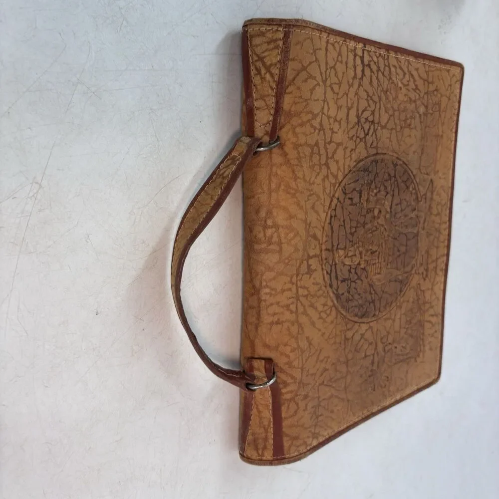 Vintage Egyptian Revival Hand Tooled Leather Handbag Purse 10